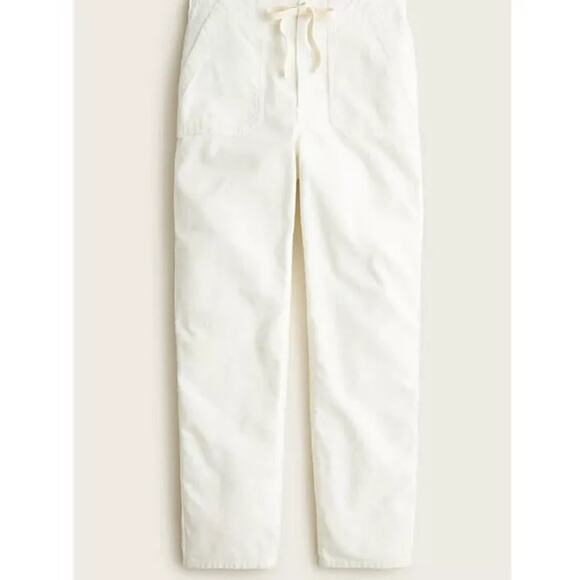 J Crew Corduroy Straight Leg Pants Cream Camp Garment Dyed Drawstring Button - Picture 2 of 9